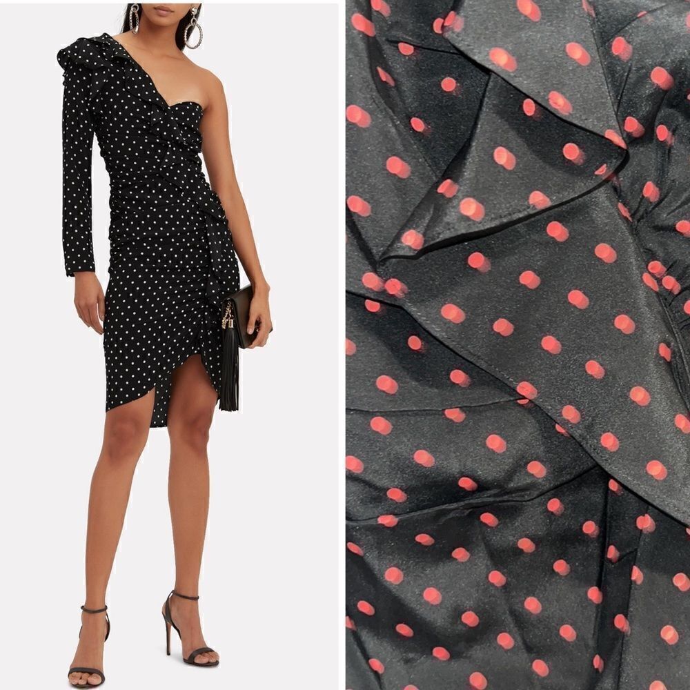 Nwt Veronica Beard Leona Dress Black/Red Polka Dot One Shoulder Ruffle Size 2